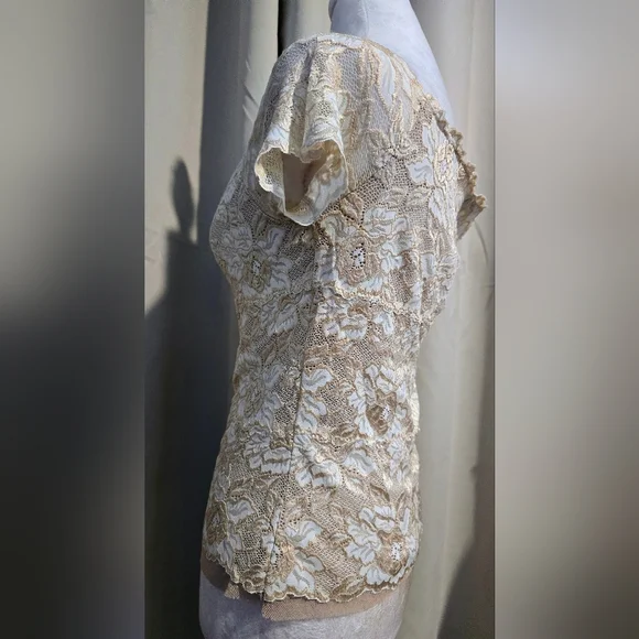 Vintage Cache Lace Floral Blouse - Cream and White Made In The USA - Picture 2 of 5